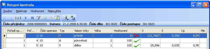 6.2 Ikona Hodnotit vše Slouží k vyhodnocení všech kroků včetně celkového hodnocení jakosti.(obdoba Ikony Vyhodnotit). Po vyhodnocení jednotlivých kroků se otevře okno s celkovým vyhodnocením přejímky.