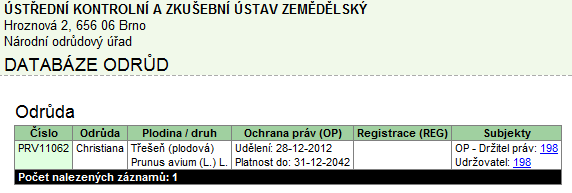 Vyjádření k vyřazeným výsledkům Odrůdy právně chráněné výsledky Výsledek je právně chráněn Výsledek není