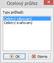 Dialogové okno "Zadávání sloupu" Nejprve v dialogovém okně "Ocelový průřez", vybereme položku "Celistvý válcovaný" a zmáčknutím tlačítka "OK" spustíme další dialogové okno "Katalog průřezu".