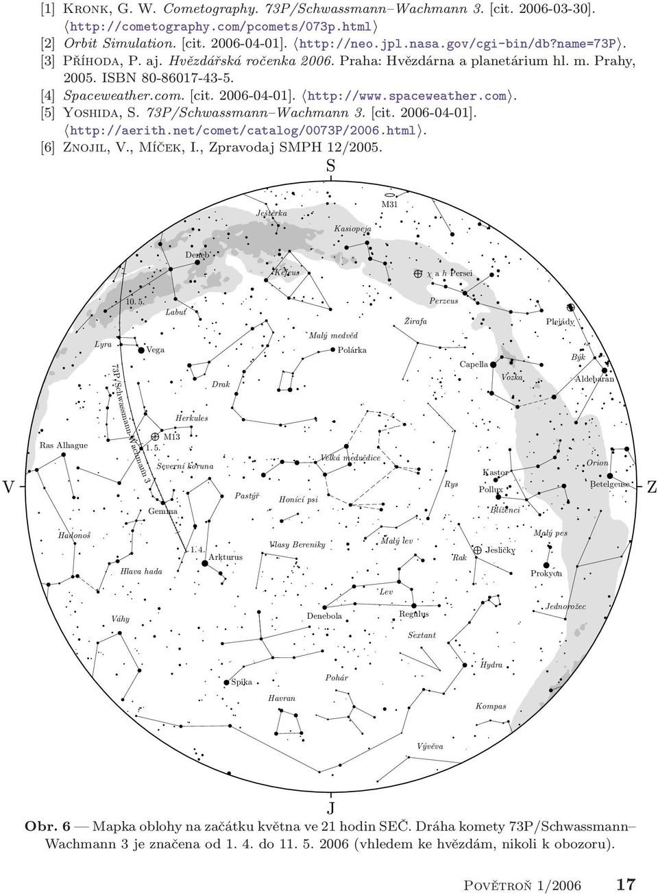 spaceweather.com. Markab [5] Yoshida, S. 73P/Schwassmann Wachmann 3. [cit. 2006-04-01]. Velryba Sadalmelek http://aerith.net/comet/catalog/0073p/2006.html. Pegas Sirrah [6] Znojil, V., Míček, I.