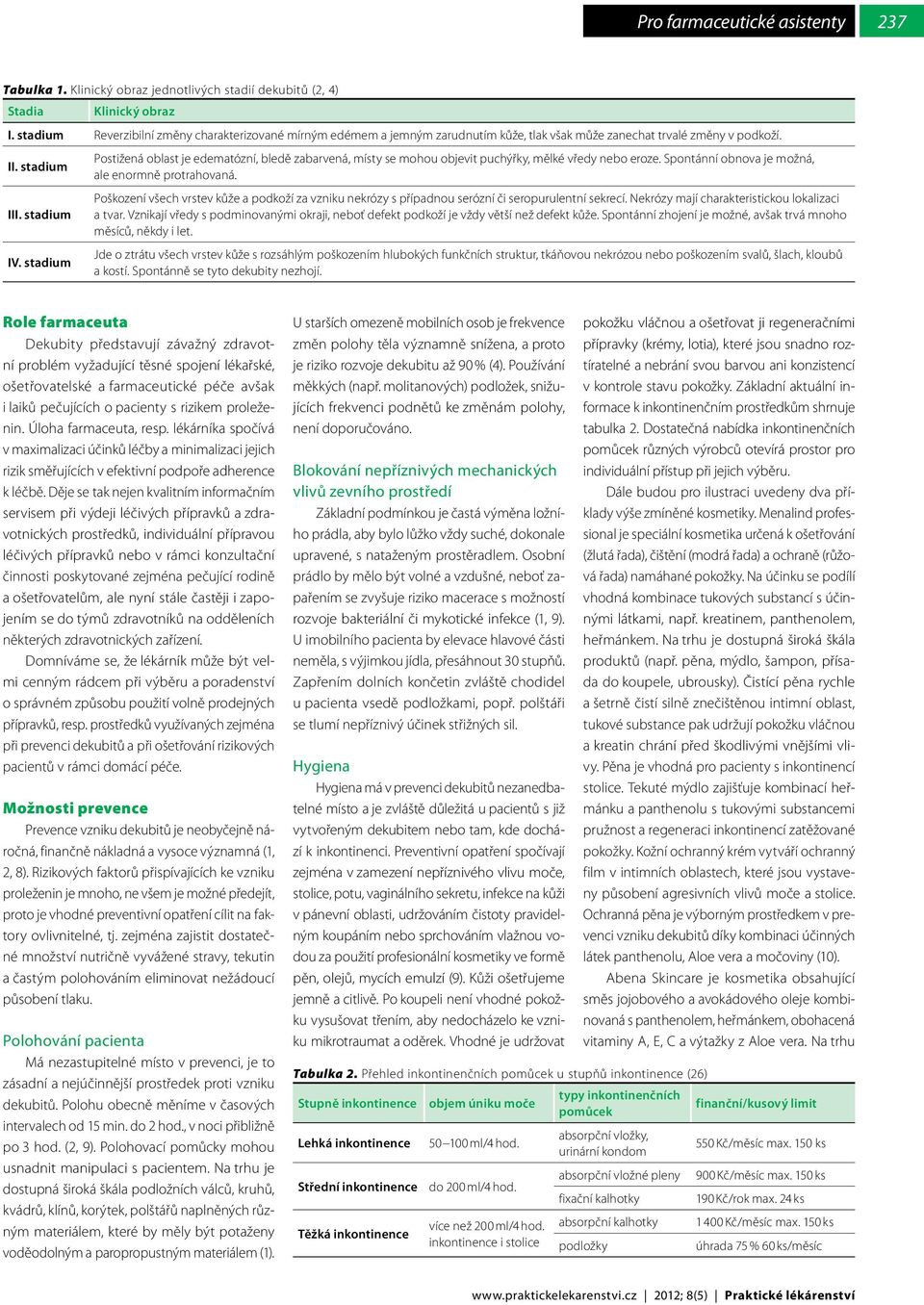 Prostředky k prevenci a léčbě dekubitů pohledem farmaceuta - PDF Stažení  zdarma