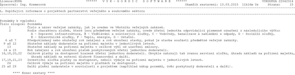 2 Podle charakteru služeb, které jsou pøedmìtem veøejné zakázky, uvede úèetní jednotka odpovídající písmenné oznaèení z následujícího výètu: A - Dopravní infrastruktura, B - Vzdìlávání a související