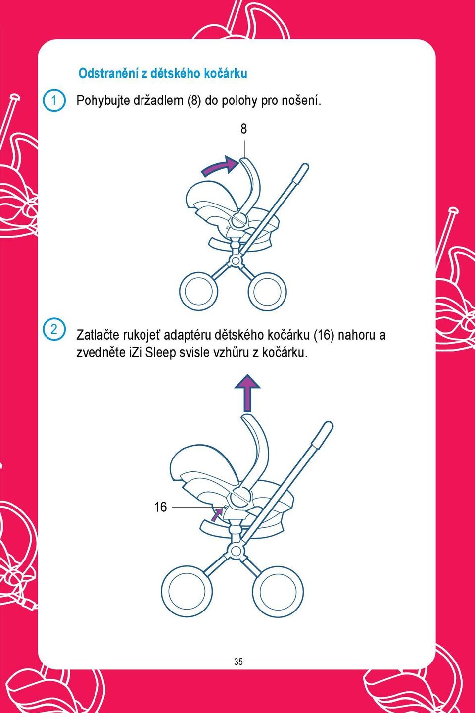 8 2 Zatlačte rukojeť adaptéru dětského kočárku