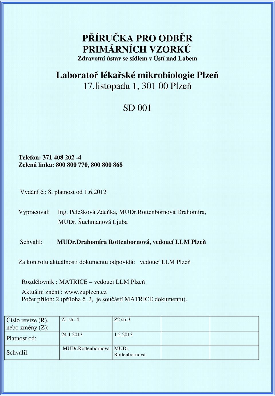 Drahomíra Rottenbornová, vedoucí LLM Plzeň Za kontrolu aktuálnosti dokumentu odpovídá: vedoucí LLM Plzeň Rozdělovník : MATRICE vedoucí LLM Plzeň Aktuální