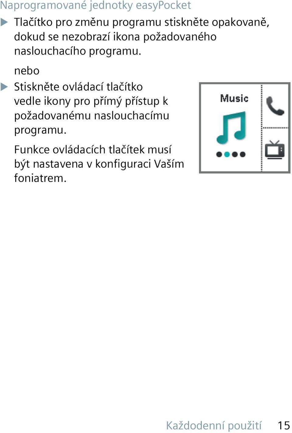 nebo XXStiskněte ovládací tlačítko vedle ikony pro přímý přístup k požadovanému