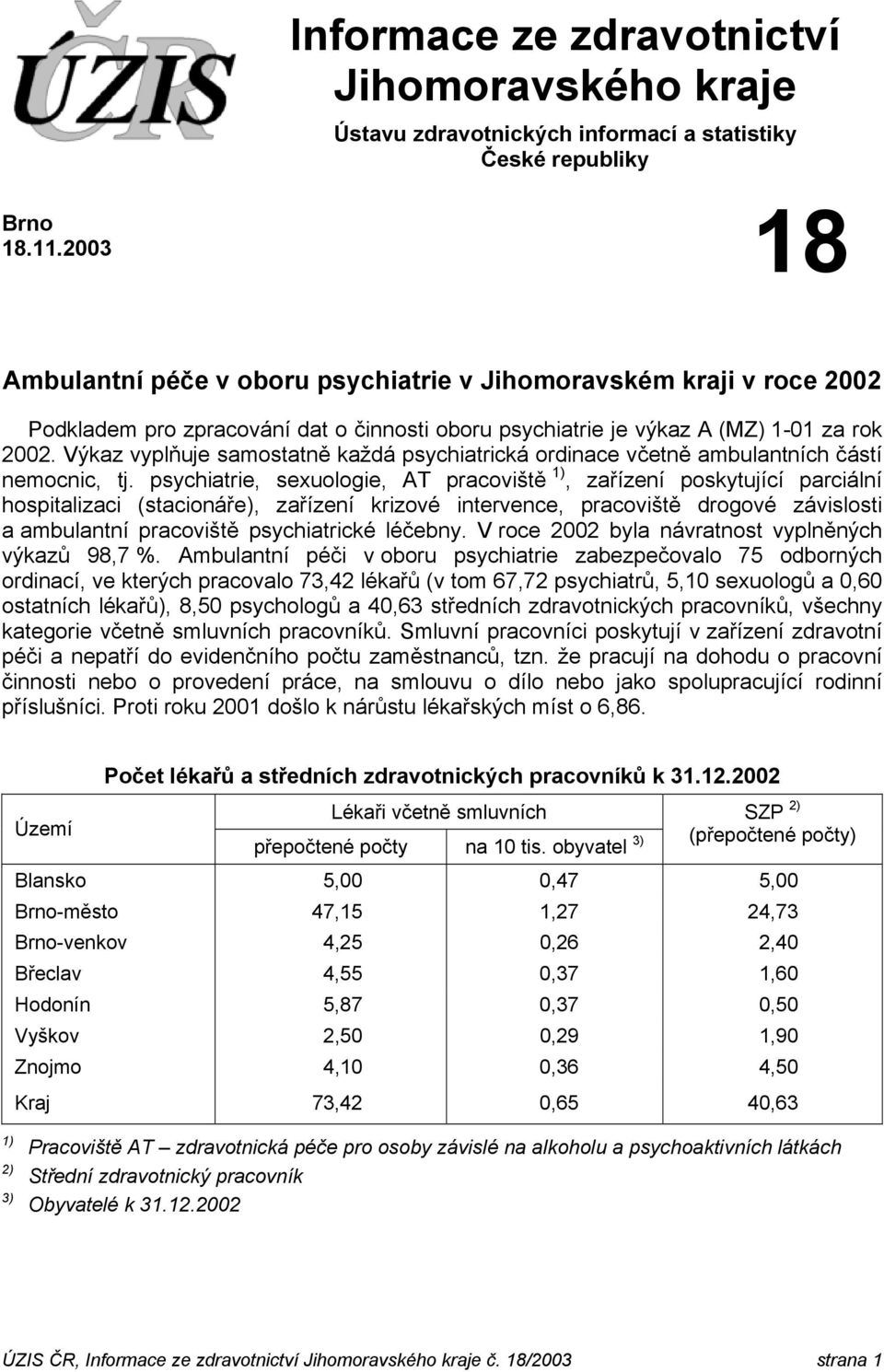 Výkaz vyplňuje samostatně každá psychiatrická ordinace včetně ambulantních částí nemocnic, tj.