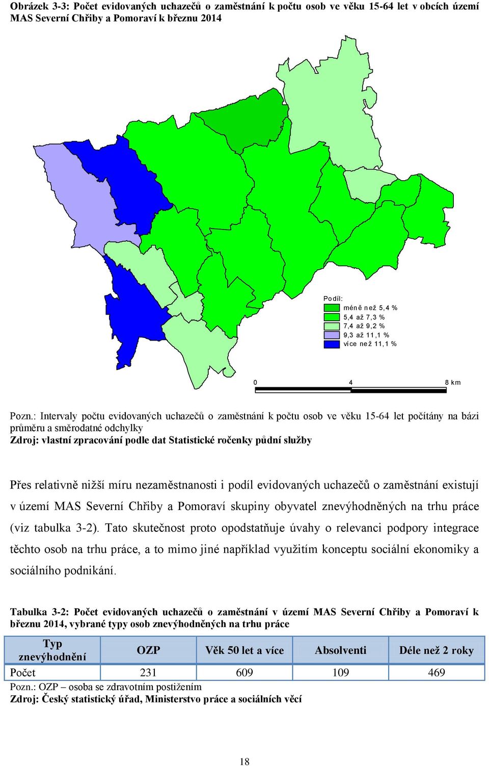: Intervaly počtu evidovaných uchazečů o zaměstnání k počtu osob ve věku 15-64 let počítány na bázi průměru a směrodatné odchylky Zdroj: vlastní zpracování podle dat Statistické ročenky půdní sluţby