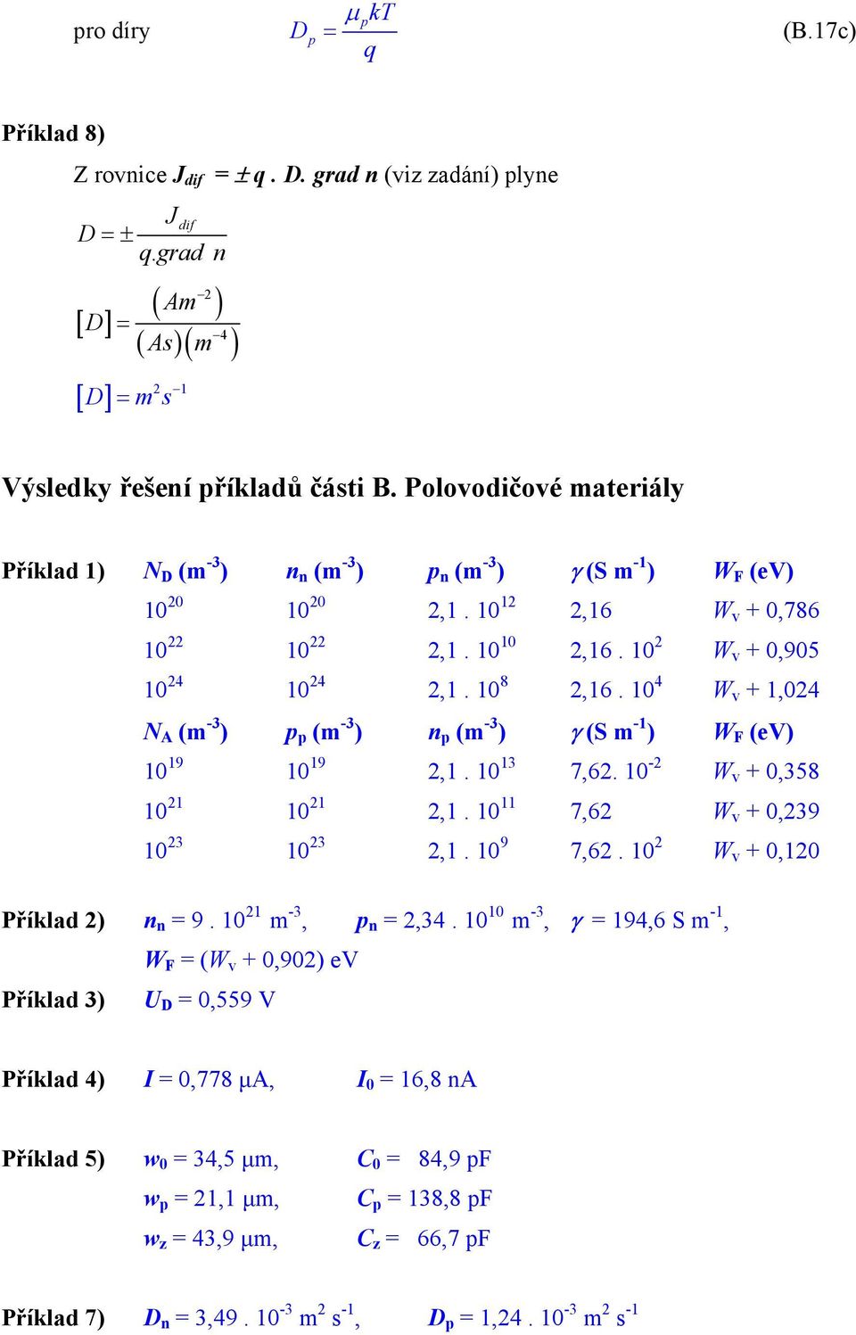 0 4 W v +,04 N A (m -3 ) (m -3 ) (m -3 ) γ (S m - ) W F (ev) 0 9 0 9,. 0 3 7,6. 0 - W v + 0,358 0 0,. 0 7,6 W v + 0,39 0 3 0 3,. 0 9 7,6. 0 W v + 0,0 Příklad ) 9.