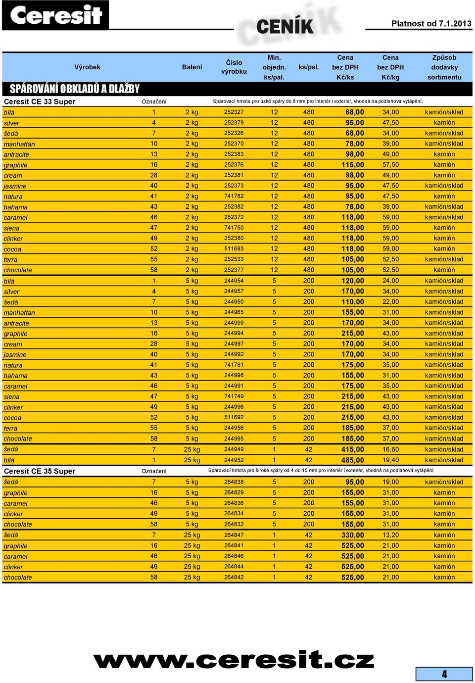 480 68,00 34,00 kamión/sklad manhattan 10 2 kg 252370 12 480 78,00 39,00 kamión/sklad antracite 13 2 kg 252383 12 480 98,00 49,00 kamión graphite 16 2 kg 252376 12 480 115,00 57,50 kamión cream 28 2