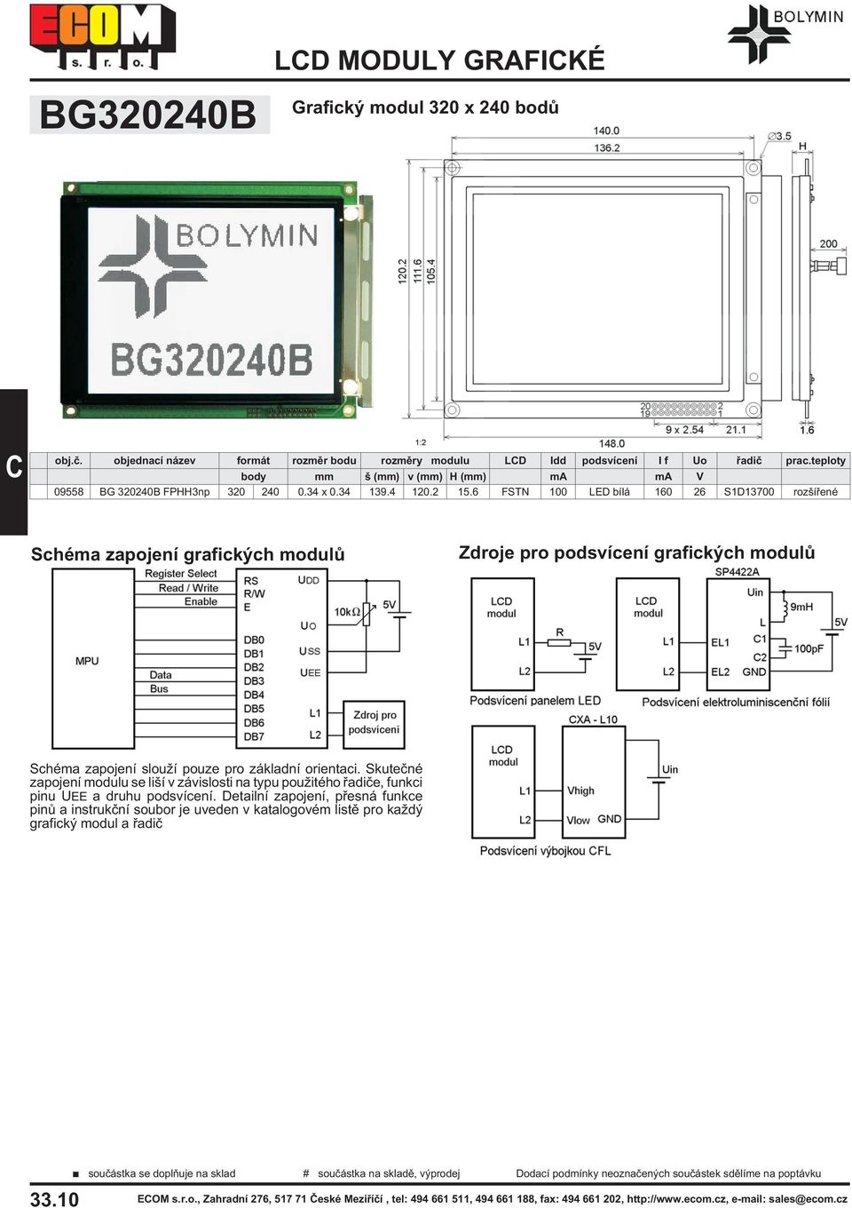 6 FSTN 100 LED bílá 160 26 S1D13700 rozšíøené Schéma zapojení grafických modulù Zdroje pro podsvícení grafických modulù Schéma zapojení slou í pouze pro základní orientaci.