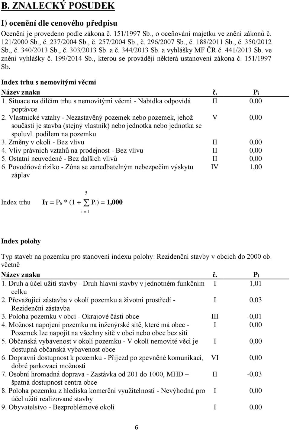 , kterou se provádějí některá ustanovení zákona č. 151/1997 Sb. Index trhu s nemovitými věcmi Název znaku č. Pi 1. Situace na dílčím trhu s nemovitými věcmi - Nabídka odpovídá II 0,00 poptávce 2.