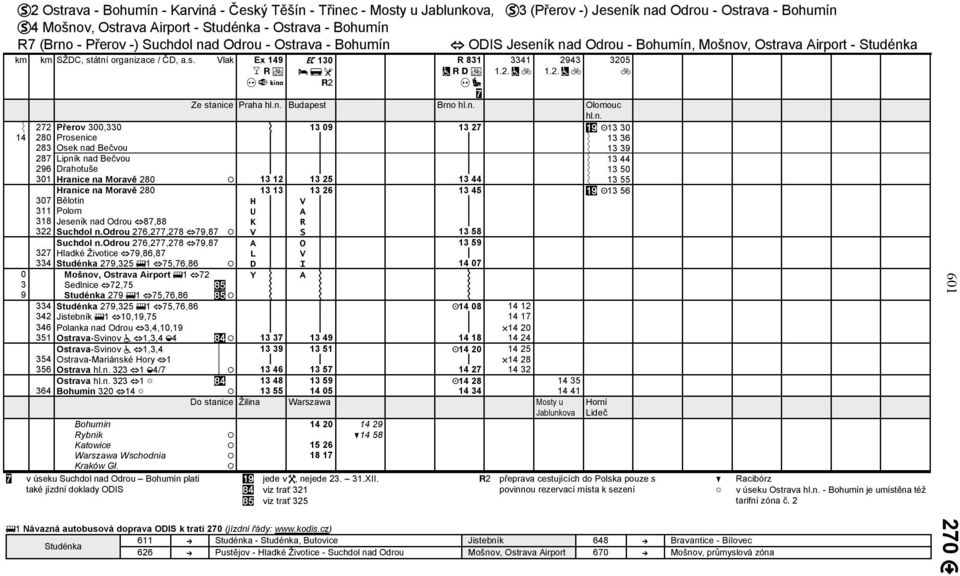 n. Budapest Brno hl.n. Olomouc hl.n. 272 Přerov 300,330 13 09 13 27 13 30 14 280 Prosenice 13 36 283 Osek nad Bečvou 13 39 287 Lipník nad Bečvou 13 44 296 Drahotuše 13 50 301 Hranice na Moravě 280 13