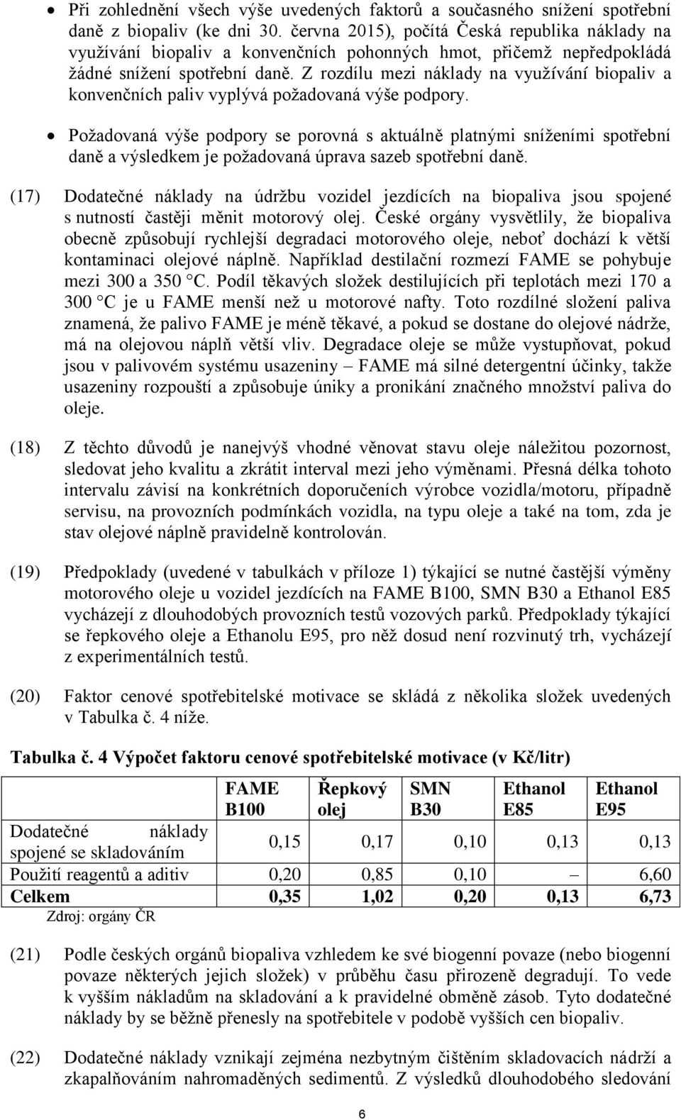 Z rozdílu mezi náklady na využívání biopaliv a konvenčních paliv vyplývá požadovaná výše podpory.