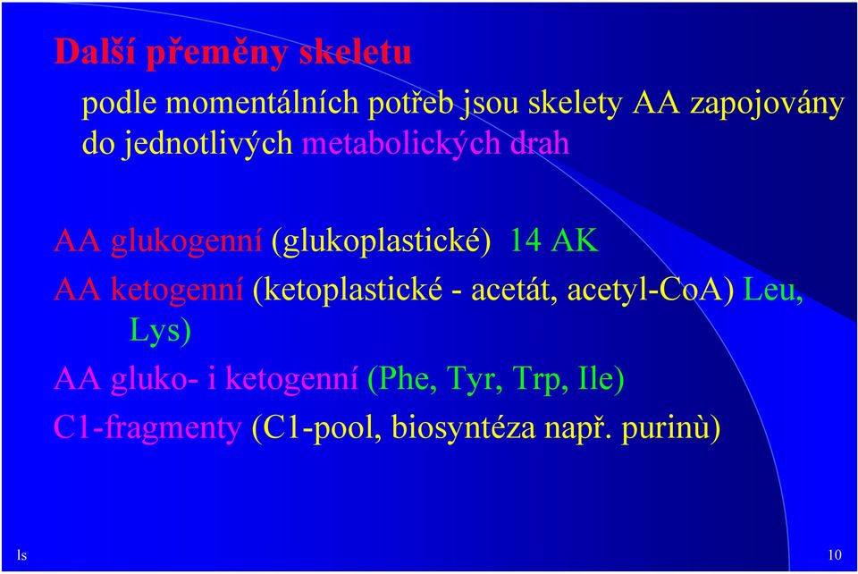 ketogenní (ketoplastické - acetát, acetyl-coa) Leu, Lys) AA gluko- i