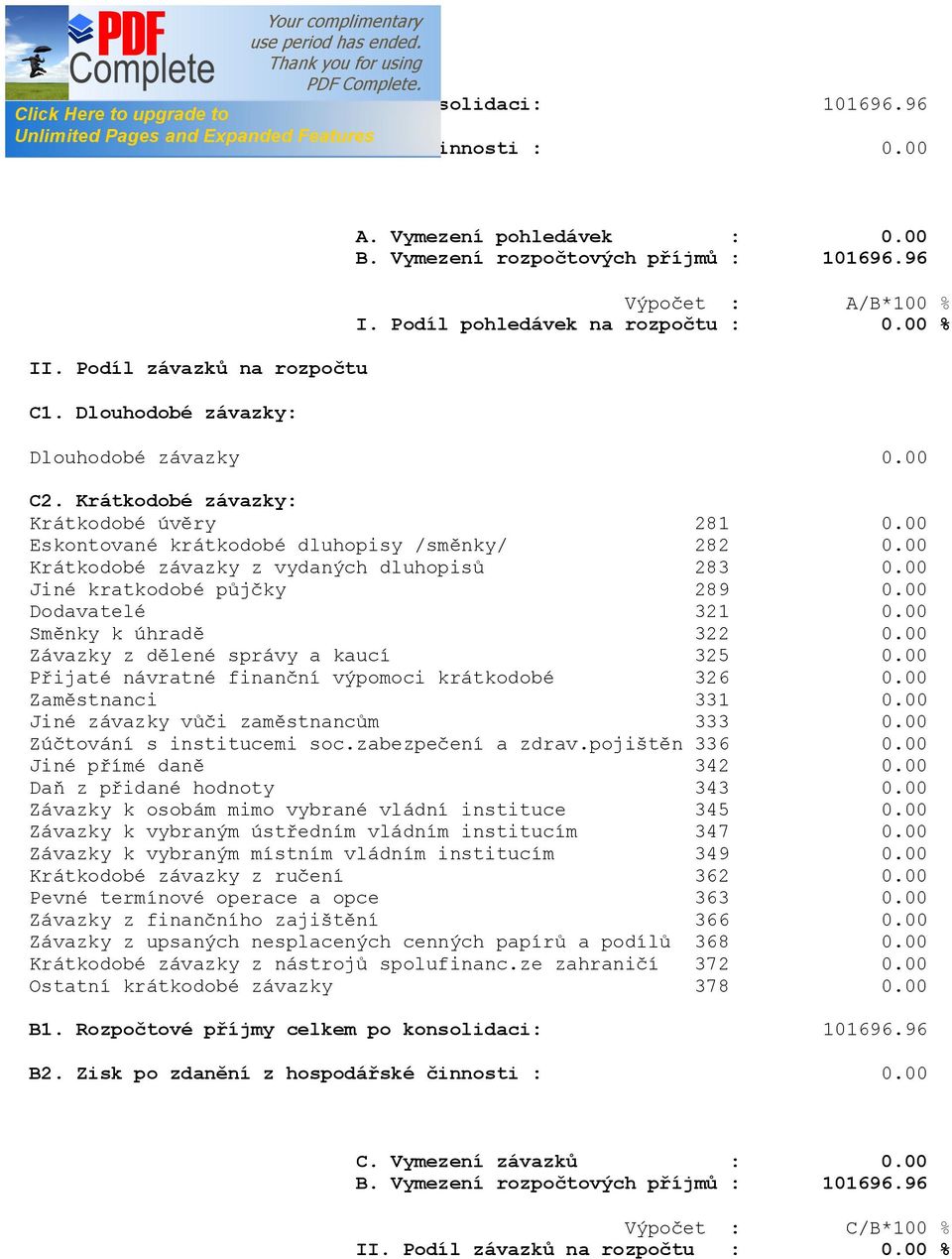 00 Eskontované krátkodobé dluhopisy /směnky/ 282 0.00 Krátkodobé závazky z vydaných dluhopisů 283 0.00 Jiné kratkodobé půjčky 289 0.00 Dodavatelé 321 0.00 Směnky k úhradě 322 0.