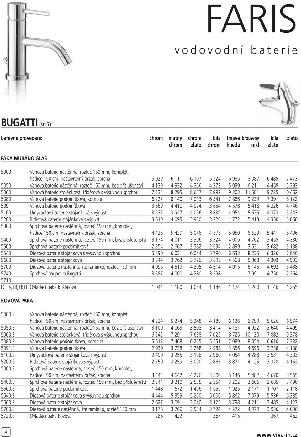 6 985 8 087 6 485 7 473 5050 Vanová baterie nástěnná, rozteč 150 mm, bez příslušenství 4 139 4 922 4 366 4 272 5 039 6 211 4 458 5 393 5060 Vanová baterie stojánková, tříděrová s výsuvnou sprchou 7