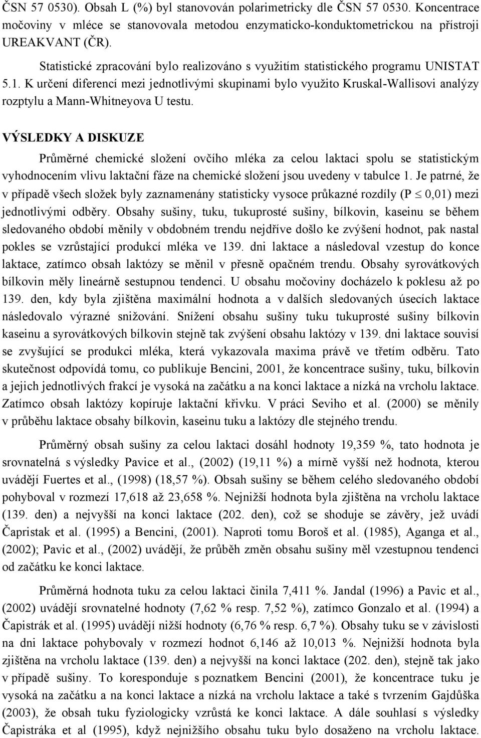 VÝSLEDKY A DISKUZE Průměrné chemické ložení ovčího mléka za celou laktaci polu e tatitickým vyhodnocením vlivu laktační fáze na chemické ložení jou uvedeny v tabulce 1.