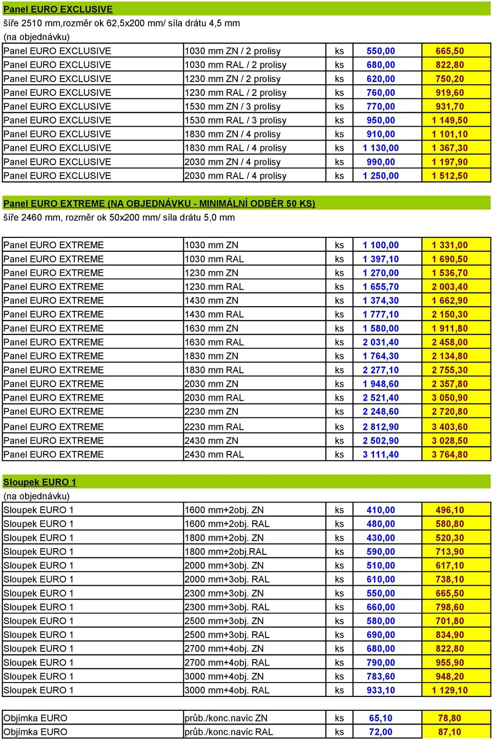 ks 67 Panel URO XCLUSIV mm Z / prolisy ks 99 979 Panel URO XCLUSIV mm RL / prolisy ks 5 55 9 7 7 8 8 9 8 69 Panel URO XTR ( OBJDÁVKU - IIÁLÍ ODBĚR 5 KS) šíře 6 mm rozměr ok 5x mm/ síla drátu 5 mm