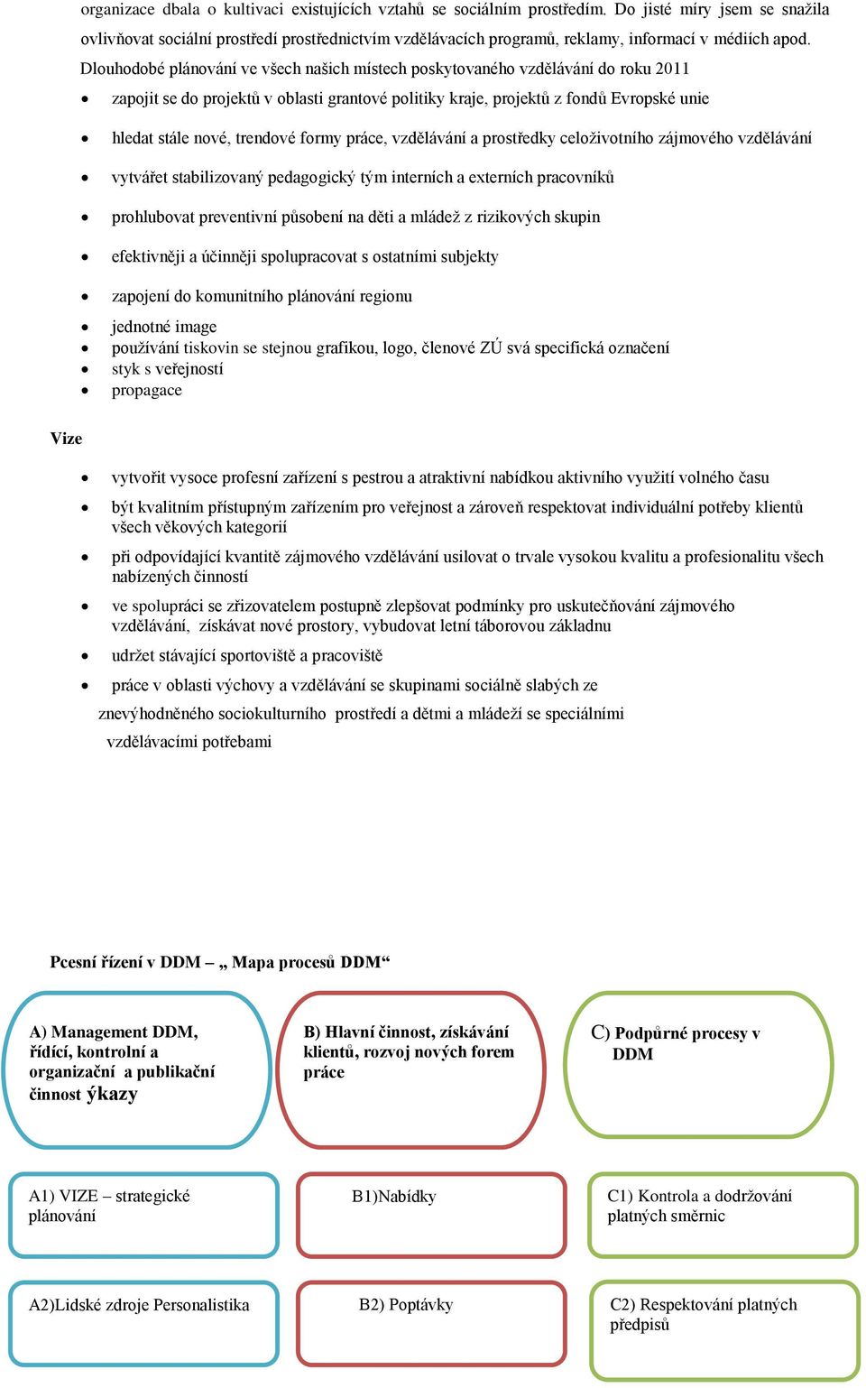 Dlouhodobé plánování ve všech našich místech poskytovaného vzdělávání do roku 2011 zapojit se do projektů v oblasti grantové politiky kraje, projektů z fondů Evropské unie hledat stále nové, trendové