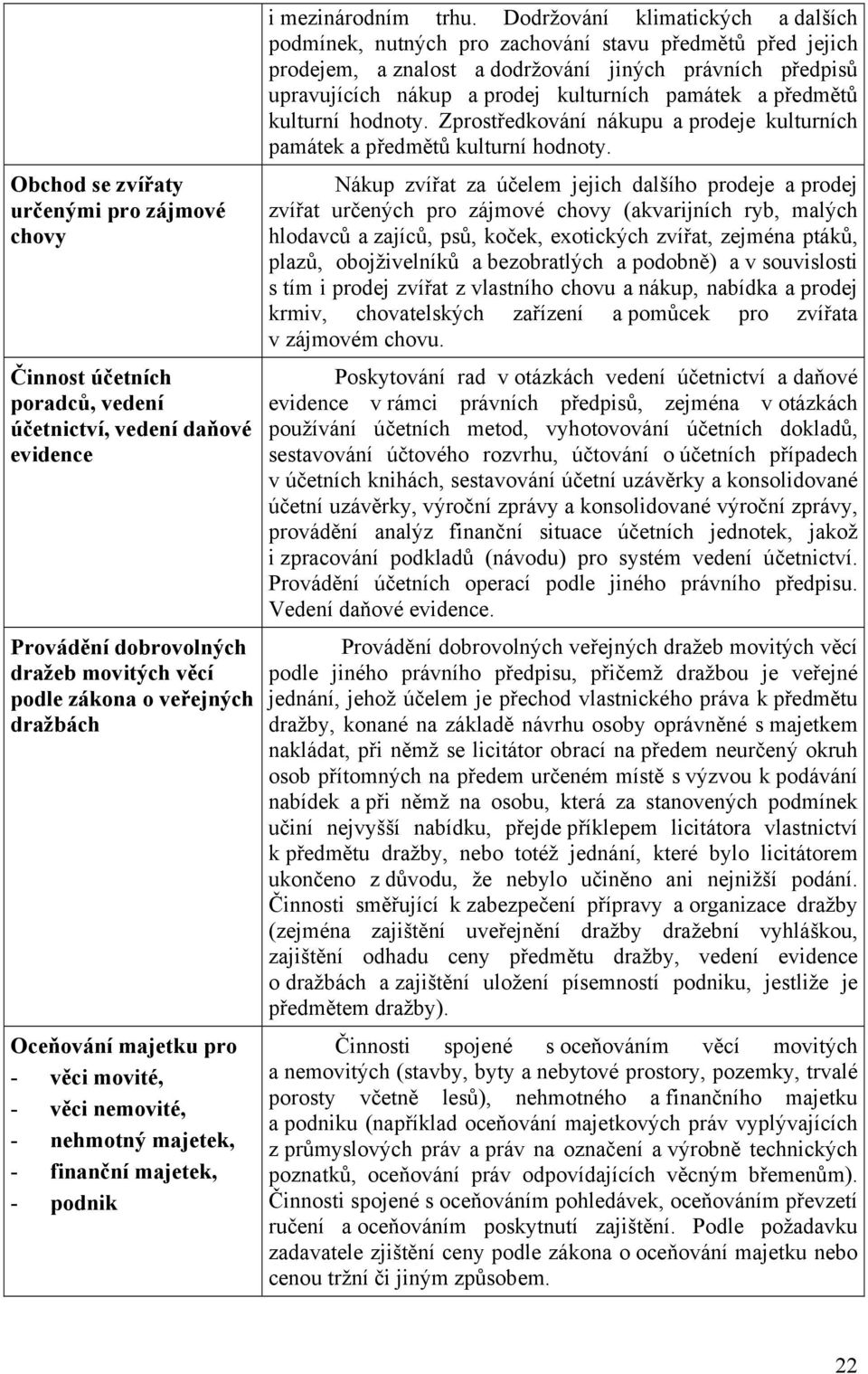 Dodržování klimatických a dalších podmínek, nutných pro zachování stavu předmětů před jejich prodejem, a znalost a dodržování jiných právních předpisů upravujících nákup a prodej kulturních památek a
