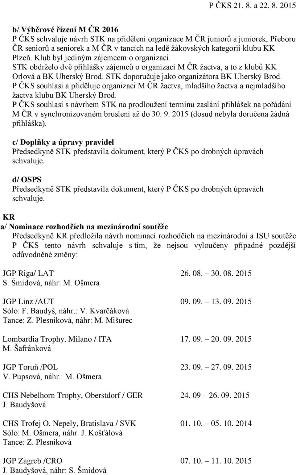 P ČKS souhlasí a přiděluje organizaci M ČR žactva, mladšího žactva a nejmladšího žactva klubu BK Uherský Brod.