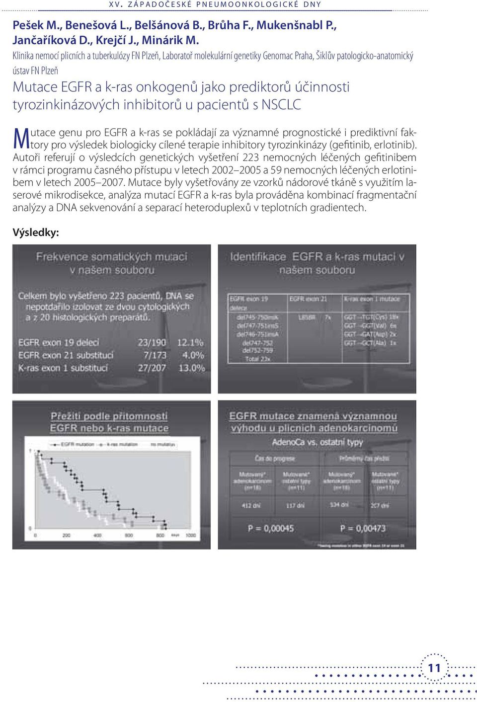 tyrozinkinázových inhibitorů u pacientů s NSCLC Mutace genu pro EGFR a k-ras se pokládají za významné prognostické i prediktivní faktory pro výsledek biologicky cílené terapie inhibitory