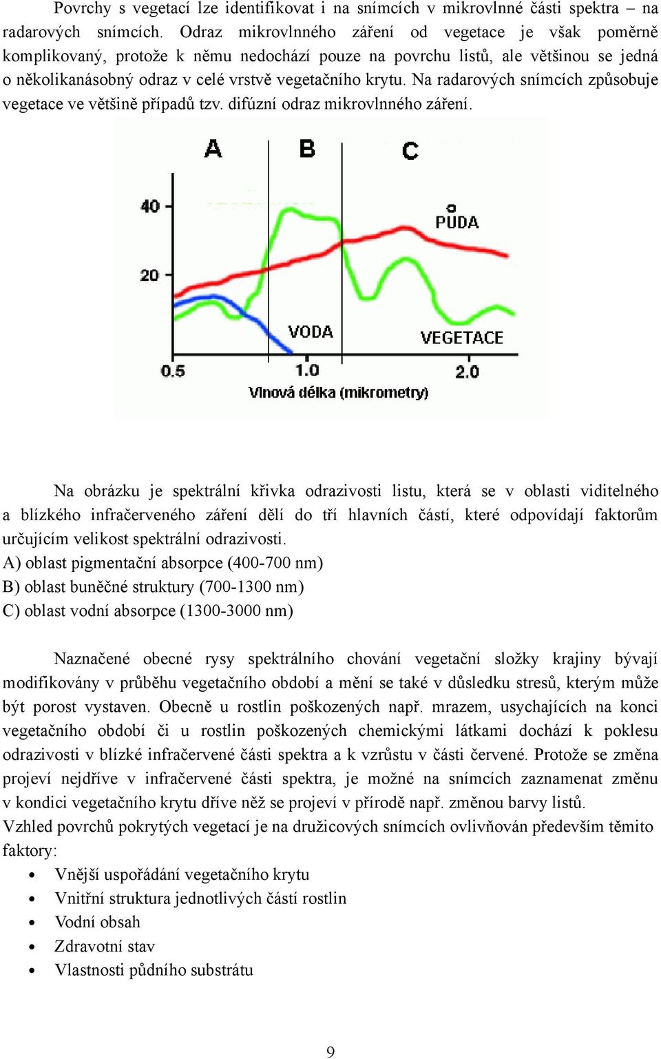 Na radarových snímcích způsobuje vegetace ve většině případů tzv. difúzní odraz mikrovlnného záření.