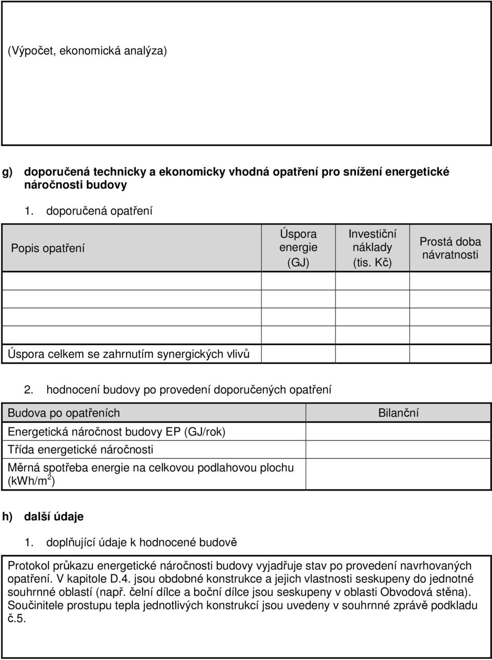 hodnocení budovy po provedení doporučených opatření Budova po opatřeních Energetická náročnost budovy EP (GJ/rok) Třída energetické náročnosti Měrná spotřeba energie na celkovou podlahovou plochu