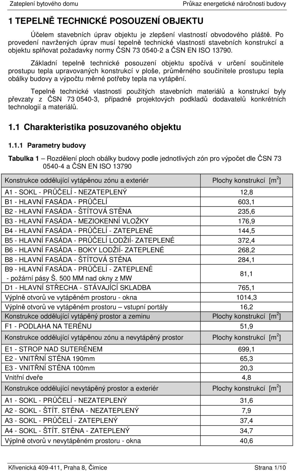 Základní tepelně technické posouzení objektu spočívá v určení součinitele prostupu tepla upravovaných konstrukcí v ploše, průměrného součinitele prostupu tepla obálky budovy a výpočtu měrné potřeby