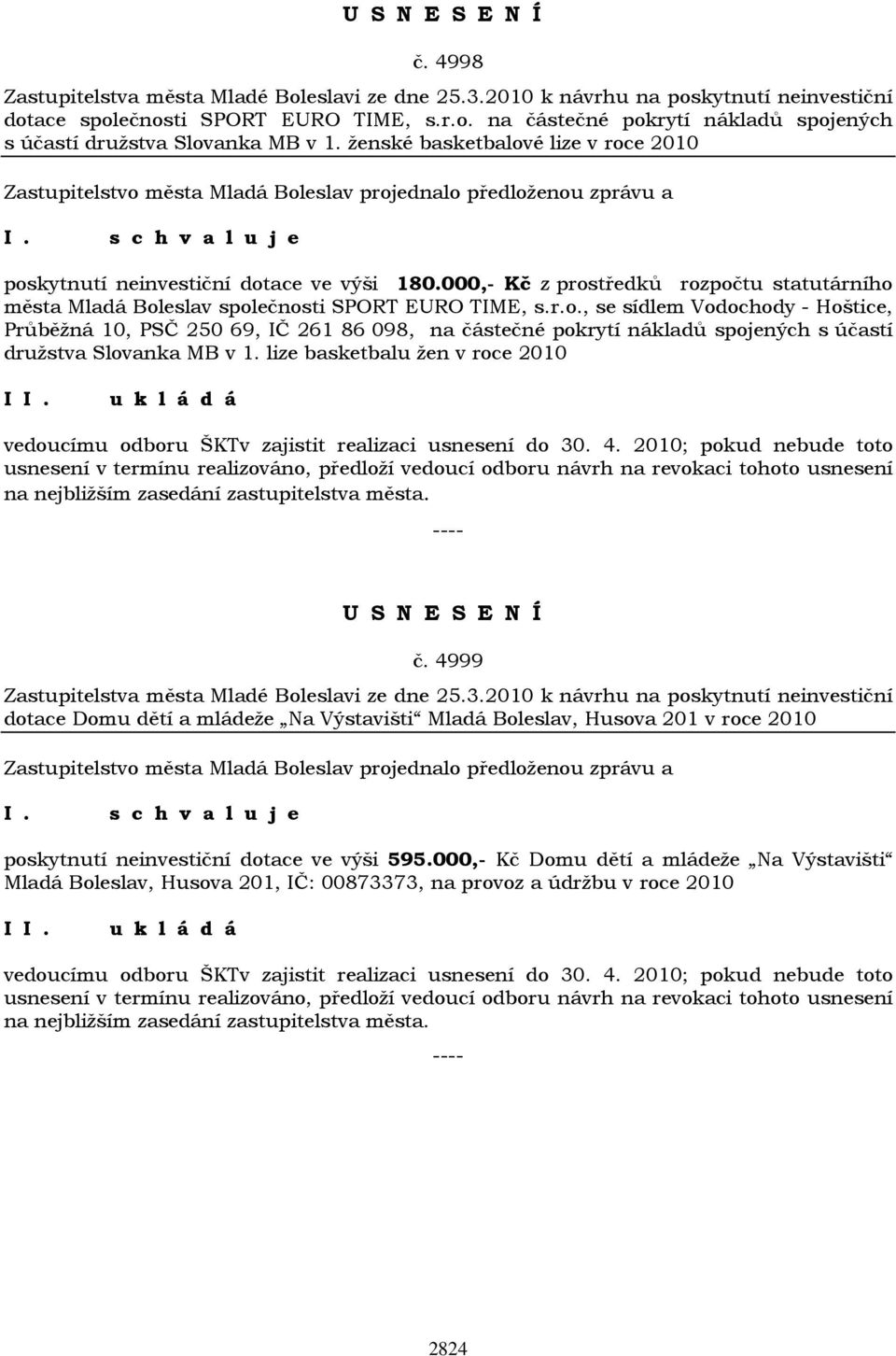 lize basketbalu žen v roce 2010 I vedoucímu odboru ŠKTv zajistit realizaci usnesení do 30. 4.