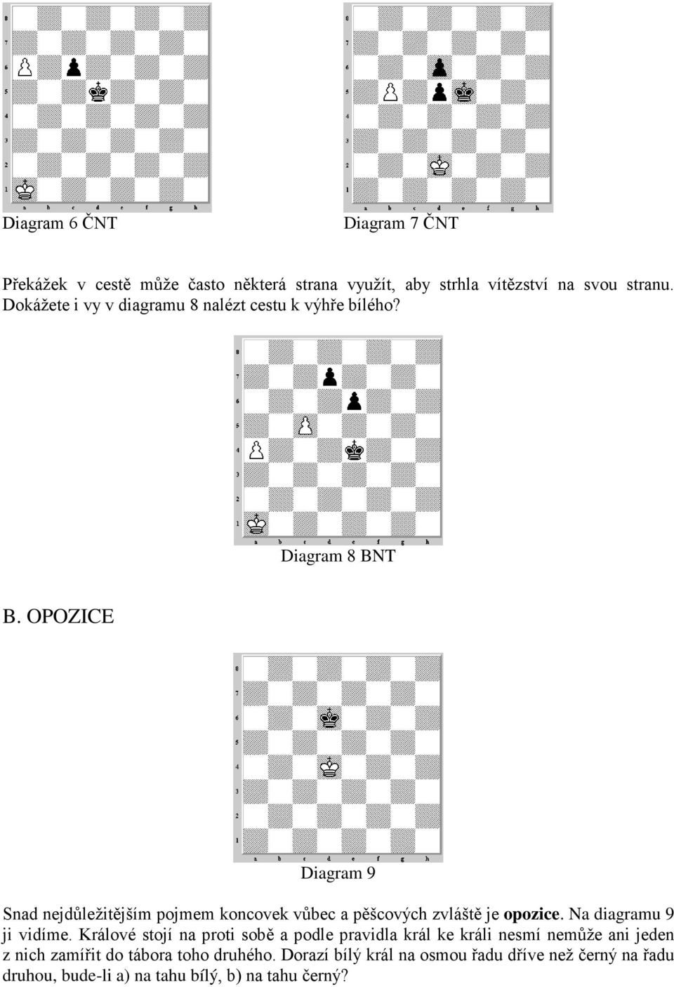 OPOZICE Diagram 9 Snad nejdůležitějším pojmem koncovek vůbec a pěšcových zvláště je opozice. Na diagramu 9 ji vidíme.