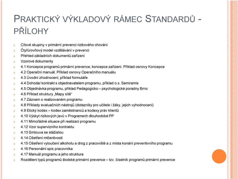 4 Dohoda/ kontrakt sobjednavatelem programu, příklad o.s. Semiramis 4.5 Objednávka programu, příklad Pedagogicko psychologické poradny Brno 4.6 Příklad struktury Mapy sítě 4.