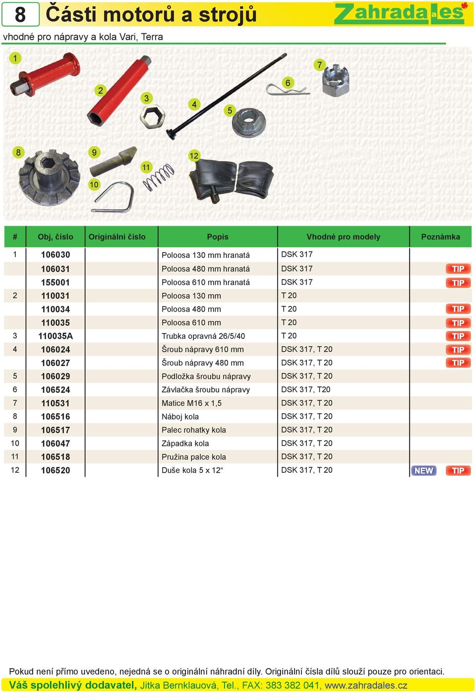 106027 Šroub nápravy 40 mm DSK 317, T 20 5 106029 Podložka šroubu nápravy DSK 317, T 20 6 106524 Závlačka šroubu nápravy DSK 317, T20 7 110531 Matice M16 x 1,5 DSK 317, T 20 106516