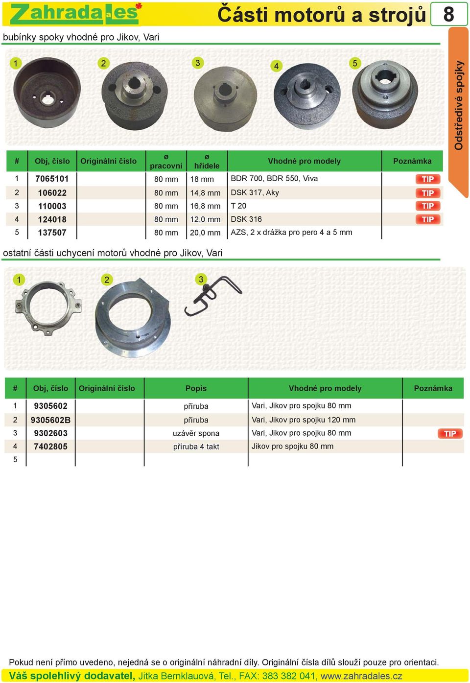 drážka pro pero 4 a 5 mm Poznámka Odstředivé spojky ostatní části uchycení motorů vhodné pro Jikov, Vari 1 2 3 1 9305602 příruba Vari, Jikov pro