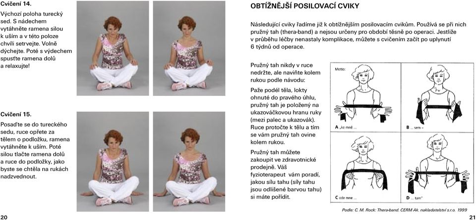 OBTÍŽNĚJŠÍ POSILOVACÍ CVIKY Následující cviky řadíme již k obtížnějším posilovacím cvikům. Používá se při nich pružný tah (thera-band) a nejsou určeny pro období těsně po operaci.