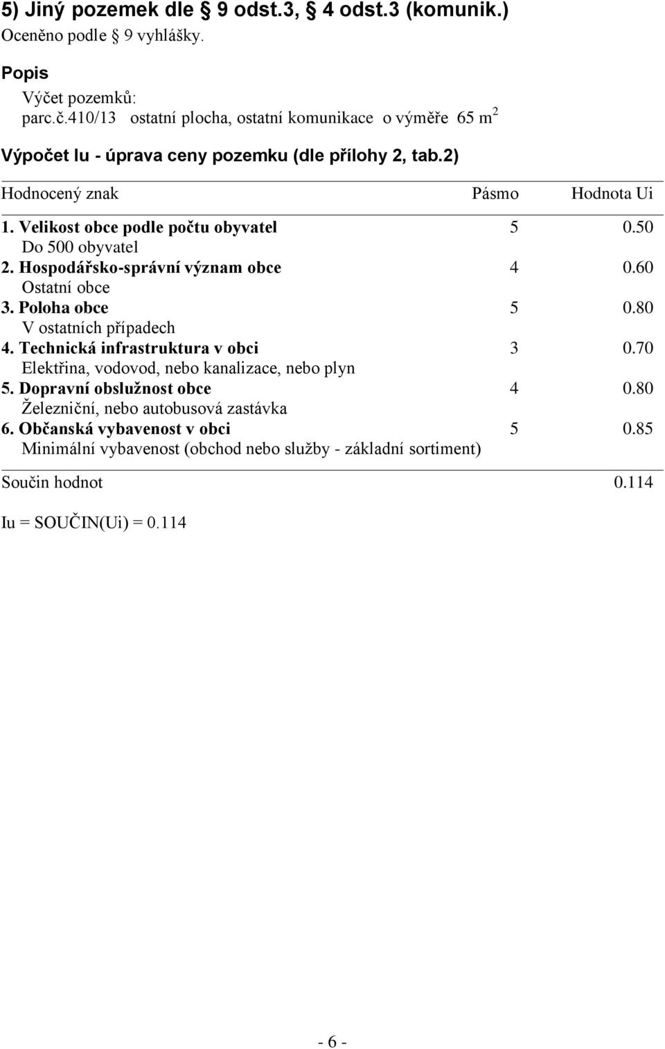 Velikost obce podle počtu obyvatel 5 0.50 Do 500 obyvatel 2. Hospodářsko-správní význam obce 4 0.60 Ostatní obce 3. Poloha obce 5 0.80 V ostatních případech 4.