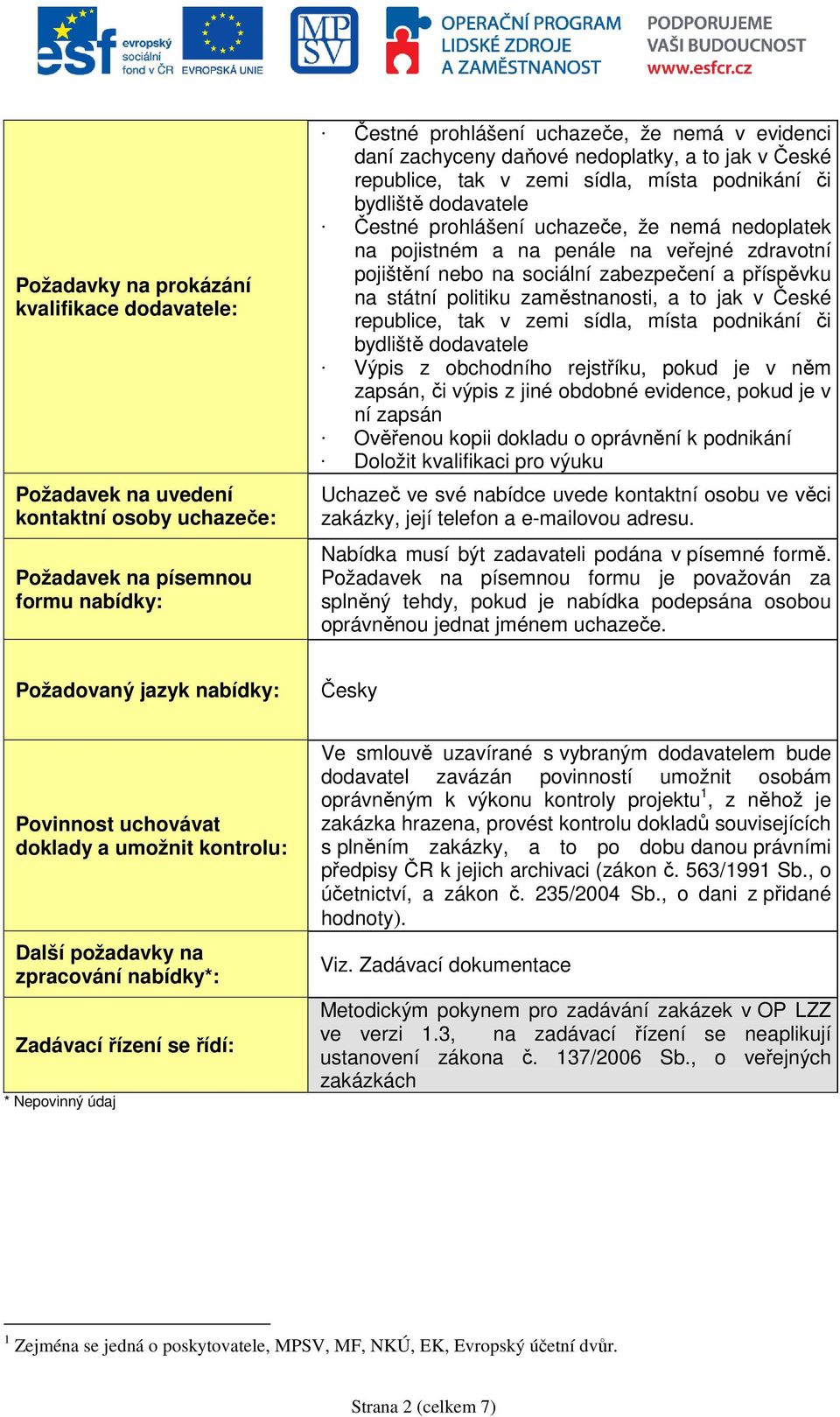 zabezpečení a příspěvku na státní plitiku zaměstnansti, a t jak v České republice, tak v zemi sídla, místa pdnikání či bydliště ddavatele Výpis z bchdníh rejstříku, pkud je v něm zapsán, či výpis z