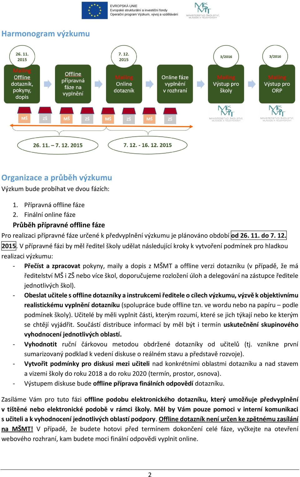 V přípravné fázi by měl ředitel školy udělat následující kroky k vytvoření podmínek pro hladkou realizaci výzkumu: - Přečíst a zpracovat pokyny, maily a dopis z MŠMT a offline verzi dotazníku (v