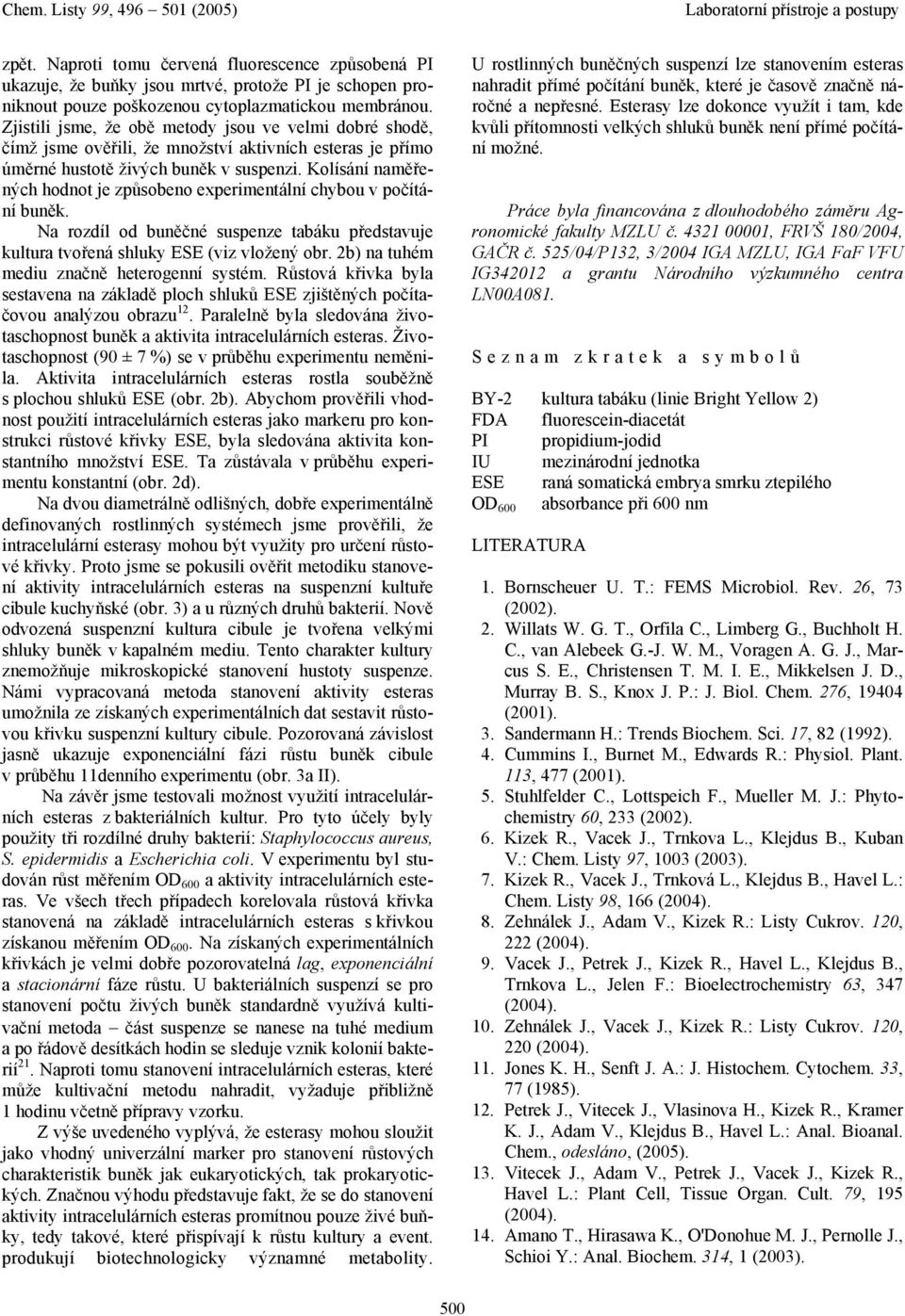 Kolísání naměřených hodnot je způsobeno experimentální chybou v počítání buněk. Na rozdíl od buněčné suspenze tabáku představuje kultura tvořená shluky ESE (viz vložený obr.