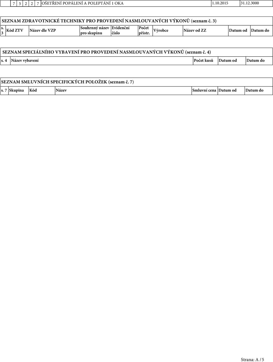 Výrobce Název od ZZ Datum od Datum do SEZNAM SPECIÁLNÍHO VYBAVENÍ PRO PROVEDENÍ NASMLOUVANÝCH VÝKONŮ (seznam č. 4) s.