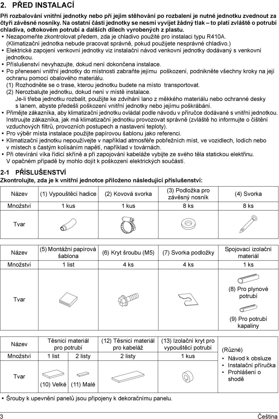 Nezapomeňte zkontrolovat předem, zda je chladivo použité pro instalaci typu R40A. (Klimatizační jednotka nebude pracovat správně, pokud použijete nesprávné chladivo.