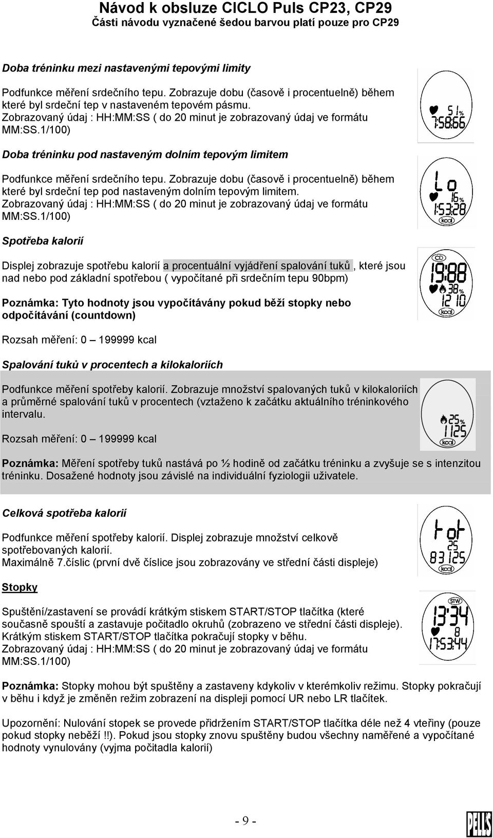 Zobrazuje dobu (časově i procentuelně) během které byl srdeční tep pod nastaveným dolním tepovým limitem. Zobrazovaný údaj : HH:MM:SS ( do 20 minut je zobrazovaný údaj ve formátu MM:SS.