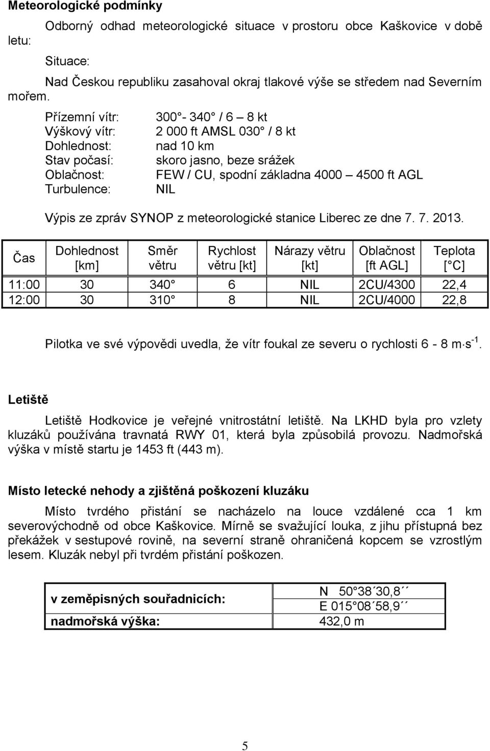 AGL NIL Výpis ze zpráv SYNOP z meteorologické stanice Liberec ze dne 7. 7. 2013.