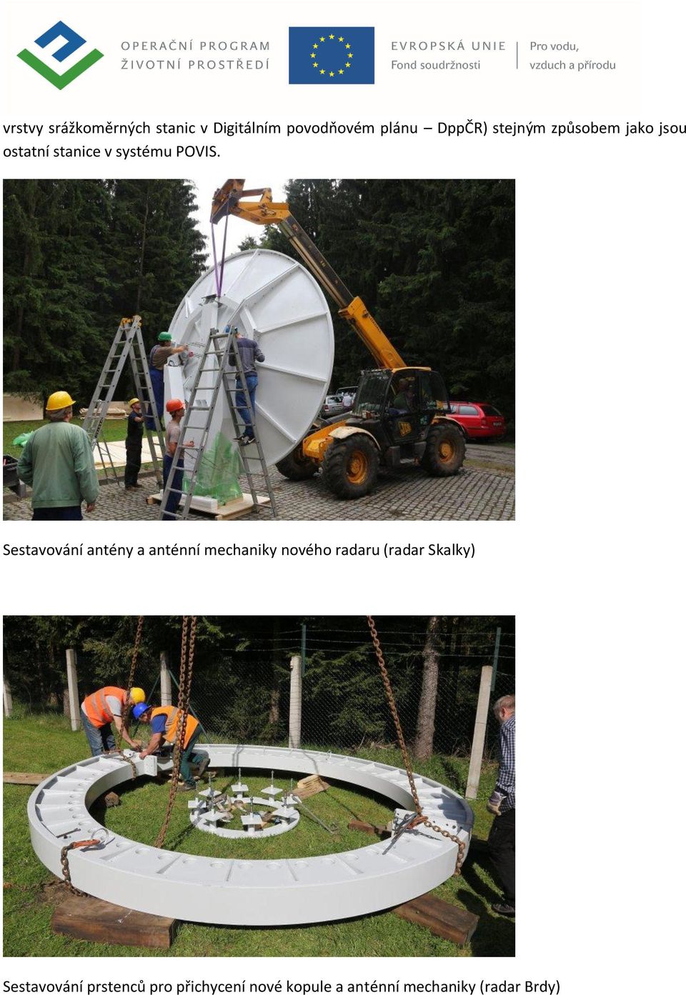 Sestavování antény a anténní mechaniky nového radaru (radar Skalky)