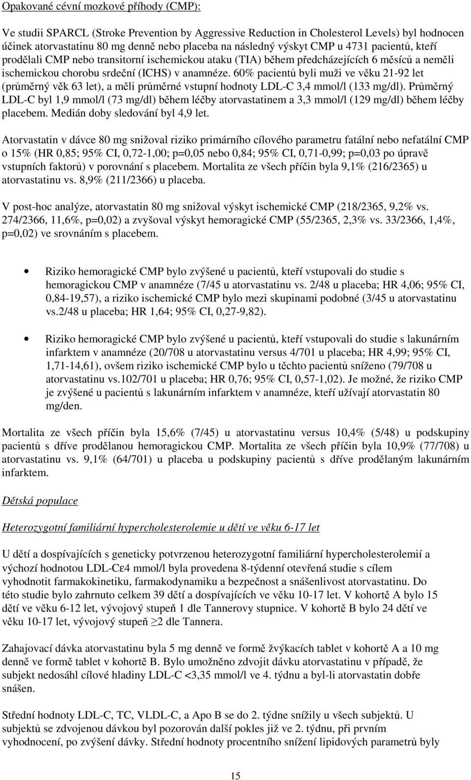 60% pacientů byli muži ve věku 21-92 let (průměrný věk 63 let), a měli průměrné vstupní hodnoty LDL-C 3,4 mmol/l (133 mg/dl).