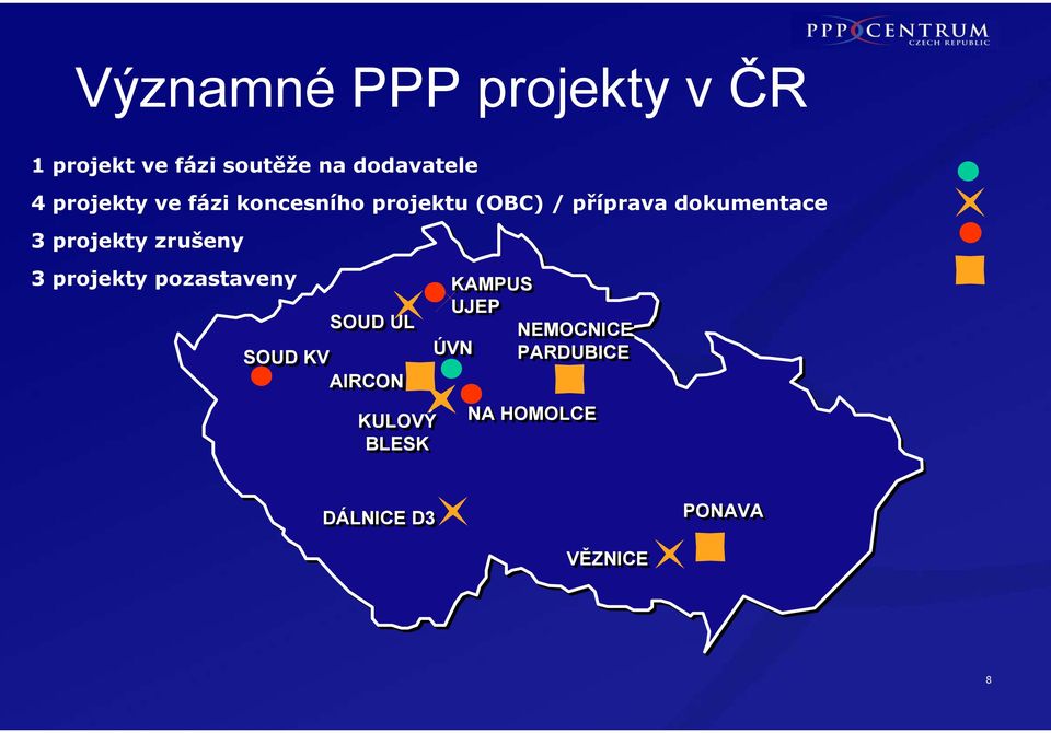 projekty zrušeny 3 projekty pozastaveny SOUD UL SOUD KV AIRCON KULOVÝ