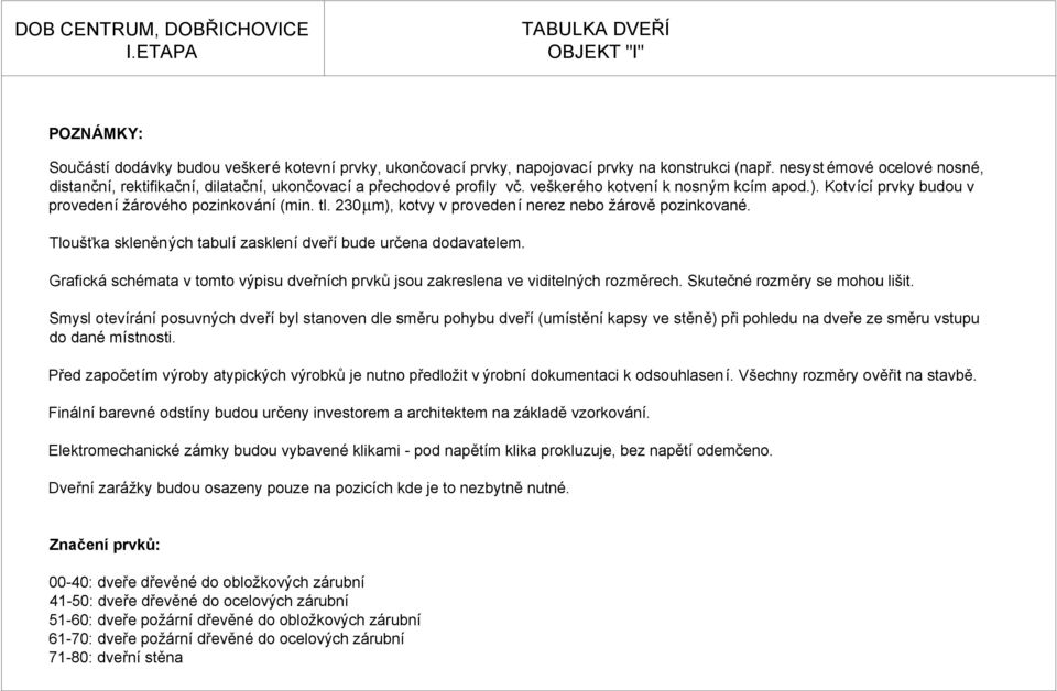 tl. 230µm), kotvy v provedení nerez nebo žárově pozinkované. Tloušťka skleněných tabulí zasklení dveří bude určena dodavatelem.