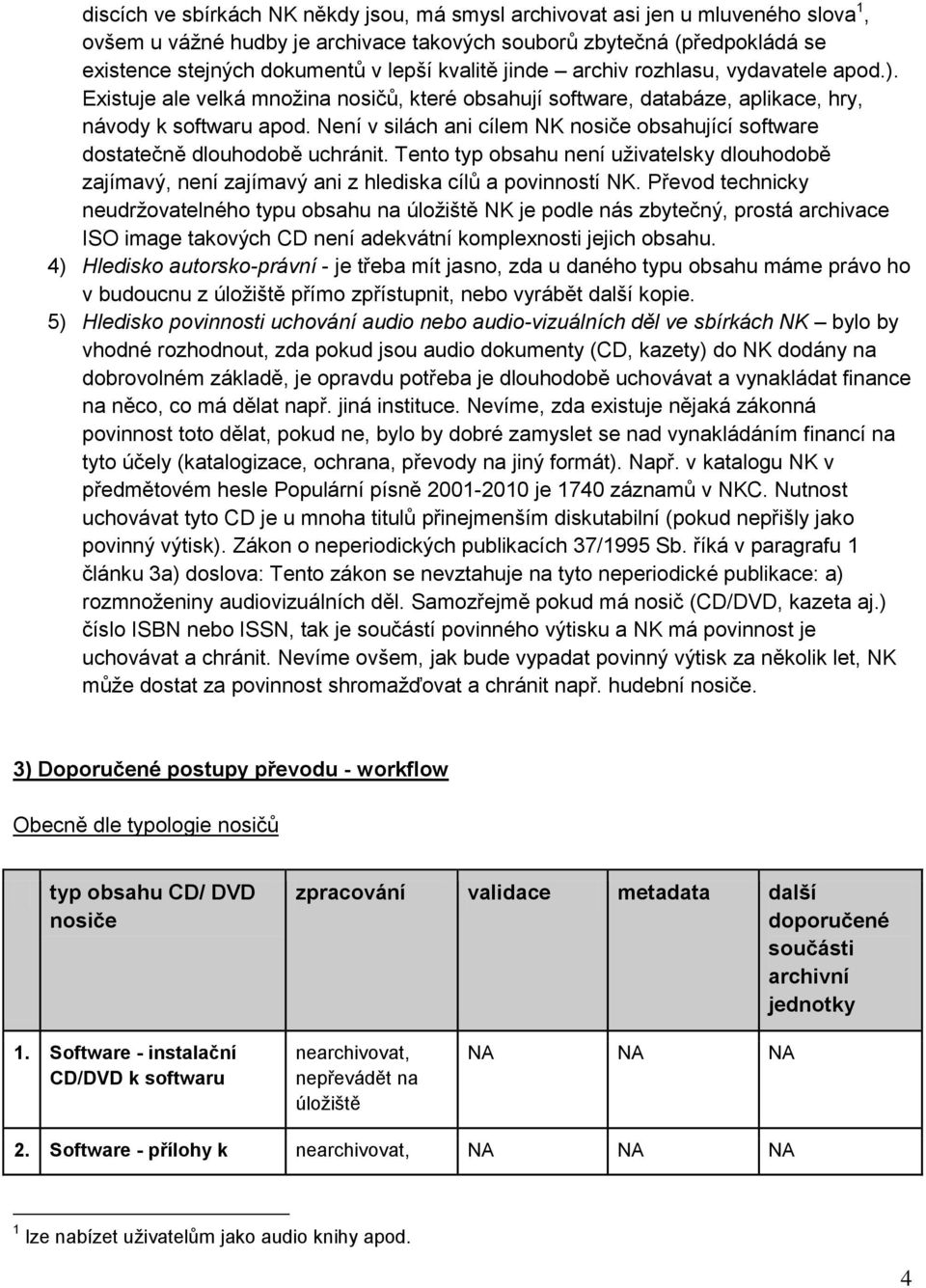 Není v silách ani cílem NK nosiče obsahující software dostatečně dlouhodobě uchránit. Tento typ obsahu není uživatelsky dlouhodobě zajímavý, není zajímavý ani z hlediska cílů a povinností NK.