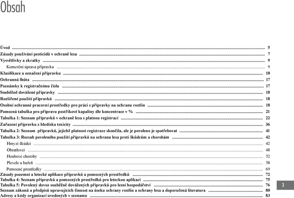 .. 18 Pomocná tabulka pro přípravu postřikové kapaliny dle koncentrace v %... 21 Tabulka 1: Seznam přípravků v ochraně lesa s platnou registrací... 22 Zařazení přípravku z hlediska toxicity.