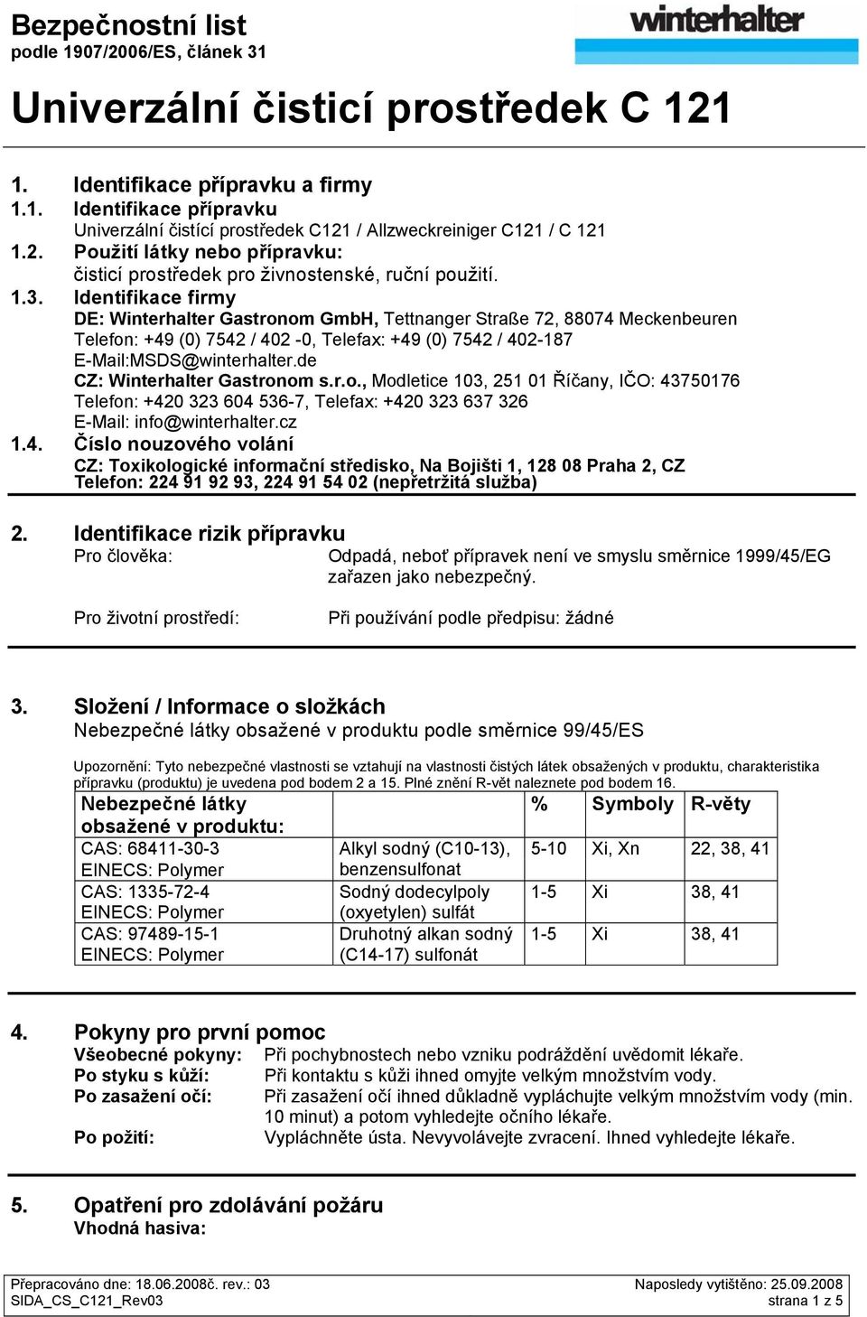 de CZ: Winterhalter Gastronom s.r.o., Modletice 103, 251 01 Říčany, IČO: 43